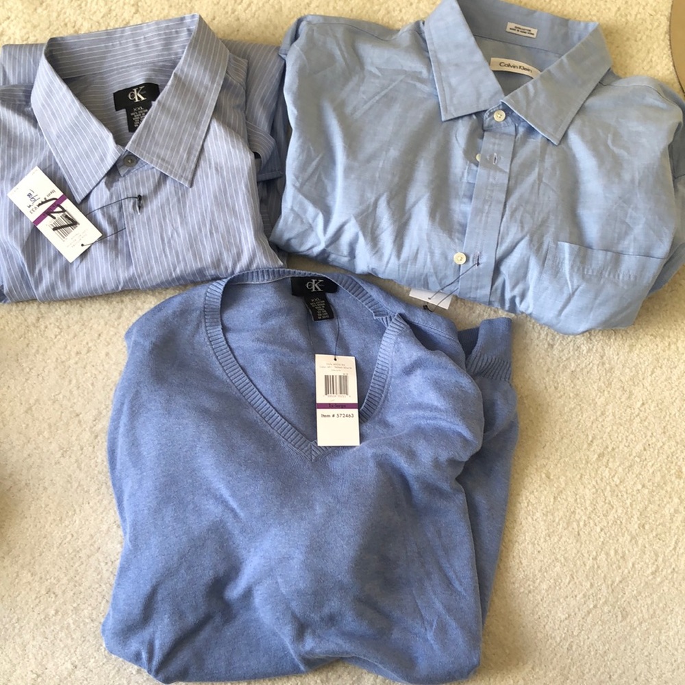 Lot of 2 Calvin Klein dress shirts and a lightweight sweater
